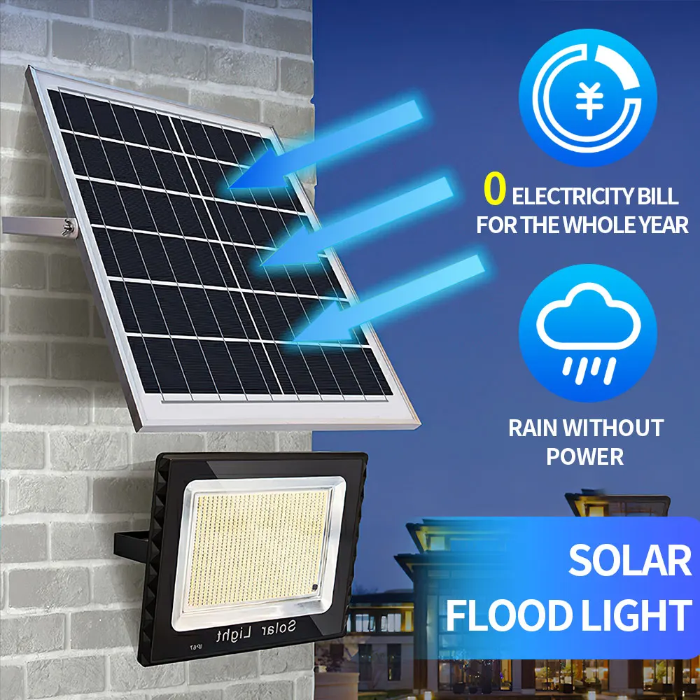 

Solar LED Flood Light Split Solar Panel Design Auto Light Control Remote Operated IP67 Waterproof Zero Power Bill Outdoor Garden Farm Pathway Security Lighting