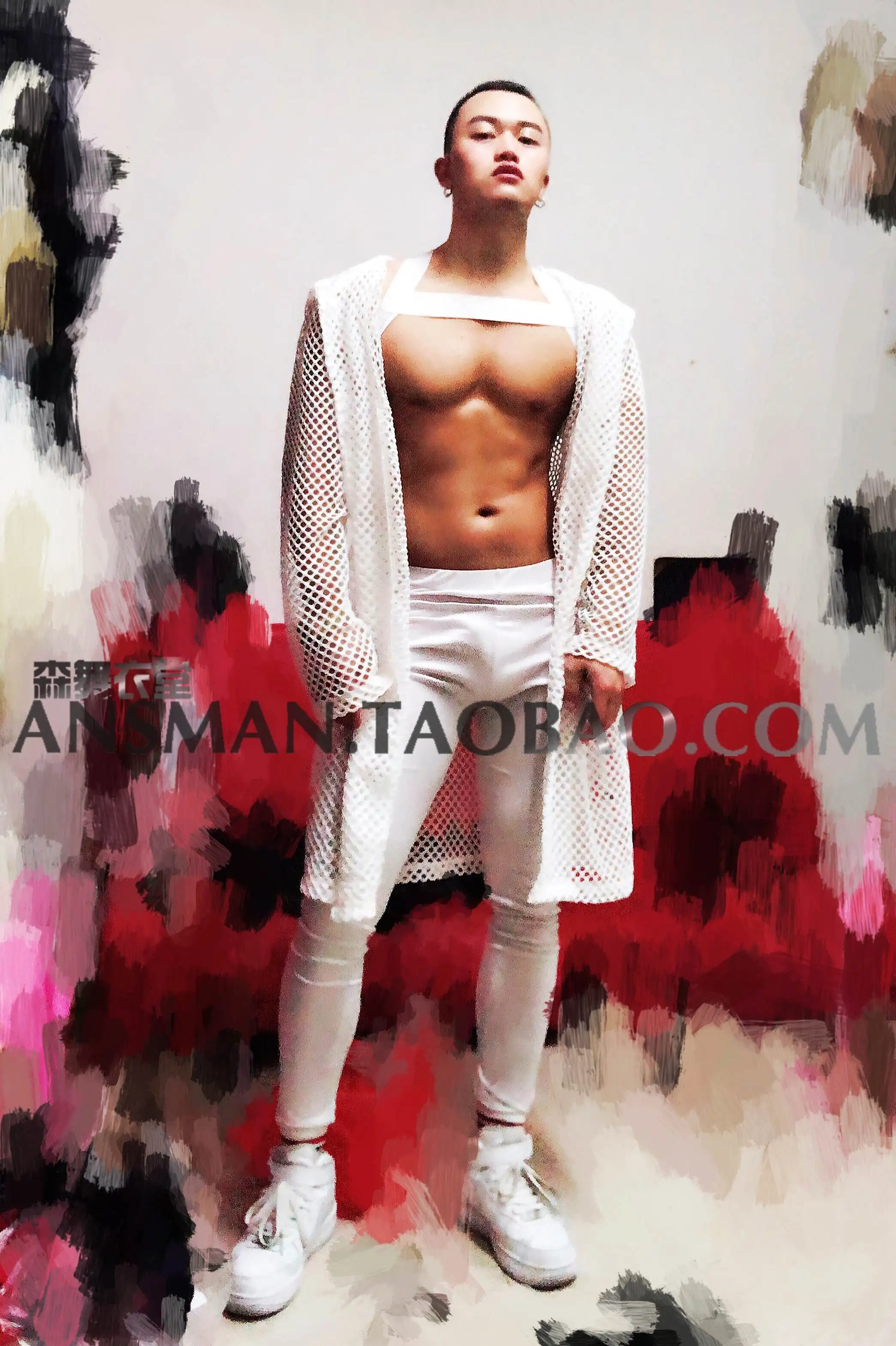 Atmospheric Bar Nightclub Male Singer Performance Costumes Long White Party Perspective Coat Legging Pants Sexy Men's Clothing