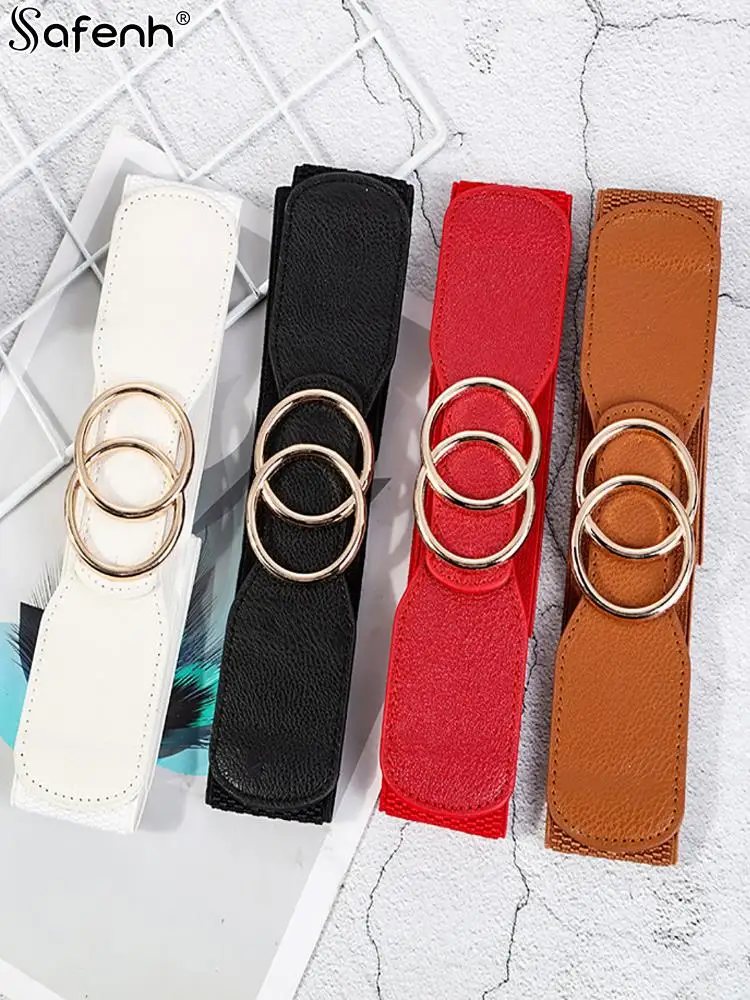 New Korean Fashion Ladie Elastic Wide Women Belt Golden Shuang Huan Kou Girdle For The Ladie Shirt Sweater Dress DecorationStrap