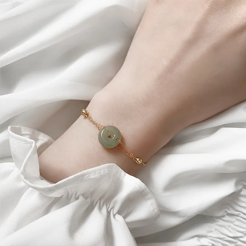 Natural Jade Donut Bracelet Talismans Luxury Bangle Designer Vintage 18K Gold Plated Charm Real Jewelry Fashion Accessories