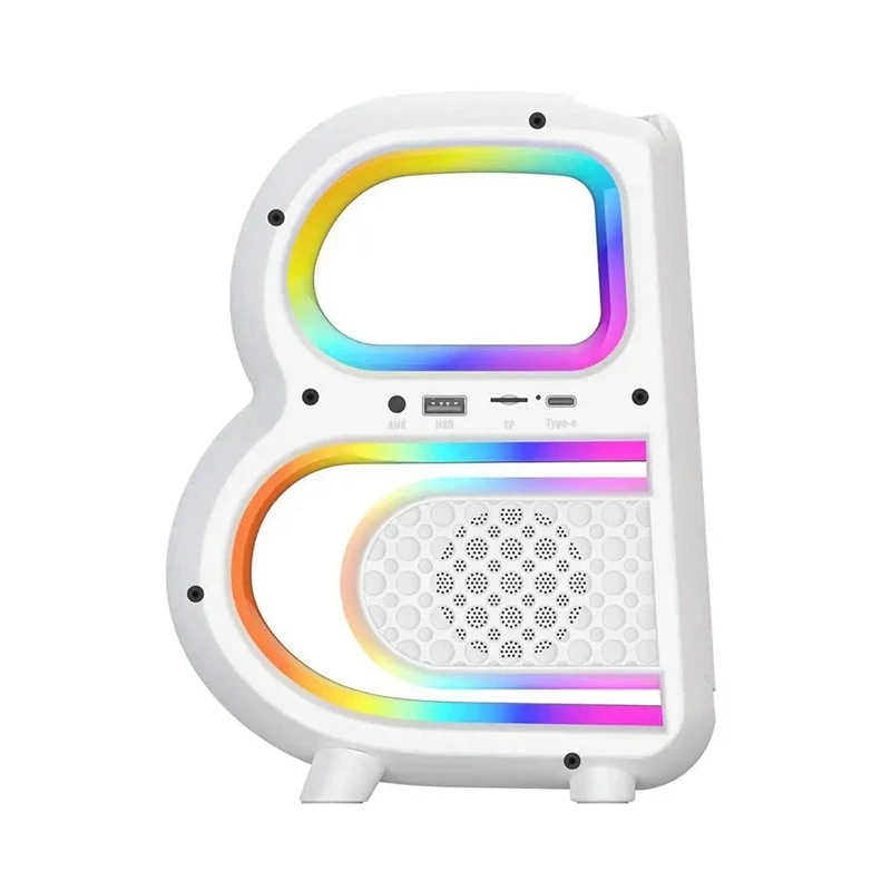 B Shape Smart Speaker LED Wireless Fast Charger Bluetooth Speaker RGB Rainbow Atmosphere Music Pulsating Player Clock, Durable