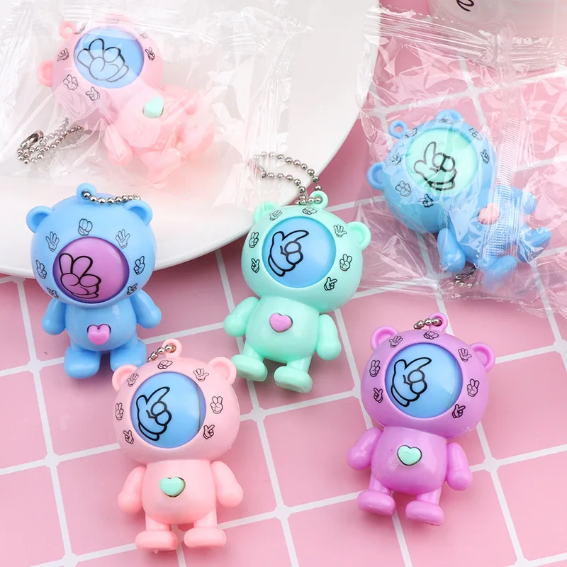 New Macaron Coloured Guessing Bear Keychain Stress Relieving Toy Rock Paper Scissors Twister Pendant Kid's Fun Puzzle Toy Gift