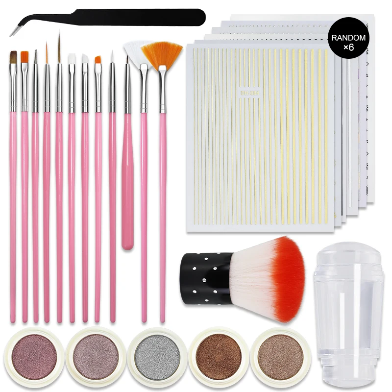 

Arte Clavo 26PCS/SET Nail Art Set Mirror Glitter PowderCrystal Acrylic Nail Art Brush DIY French Maincure Kit With Tweezers