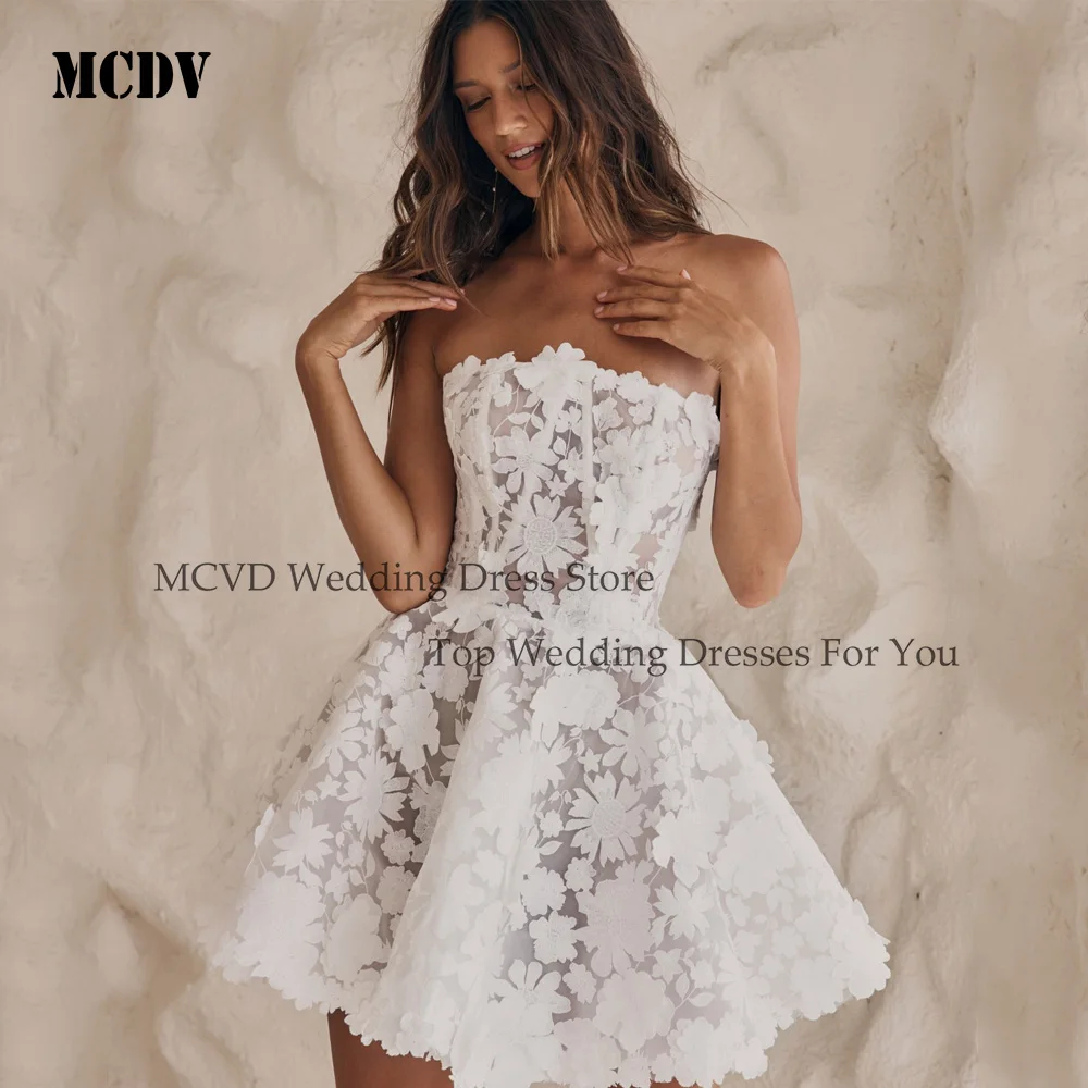 

MCDV Customized 2026 New Luxury Mini Short A-Line Above Knee Women's Wedding Dress Sexy Backless Applique Ball Bridal Gowns