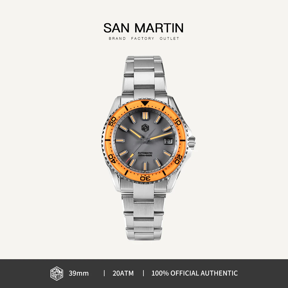 

2025 San Martin Watch 39mm Enamel Dial Luminous Stainless Steel Dive NH35 Automatic Waterproof 200m Mechanical Watches SN0129
