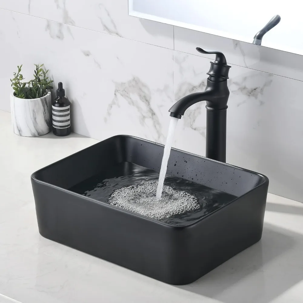 Bathroom vessel sink and Faucet Combo Ceramic Bathroom Vessel Sink Basin Washing Bowl Set, Faucet Matching Pop Up Drain Combo