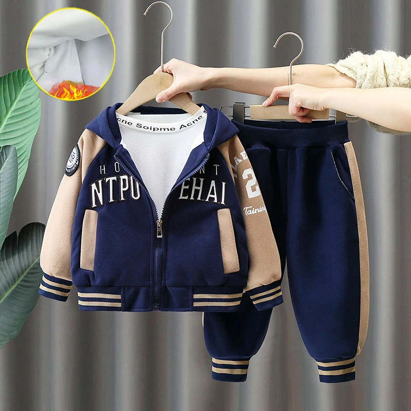 Winter Boys Clothing Sets Fleece Clothes Sets For Kids Letter Children Jacket+Pant 2pcs Suits 2023 Baby Tracksuit