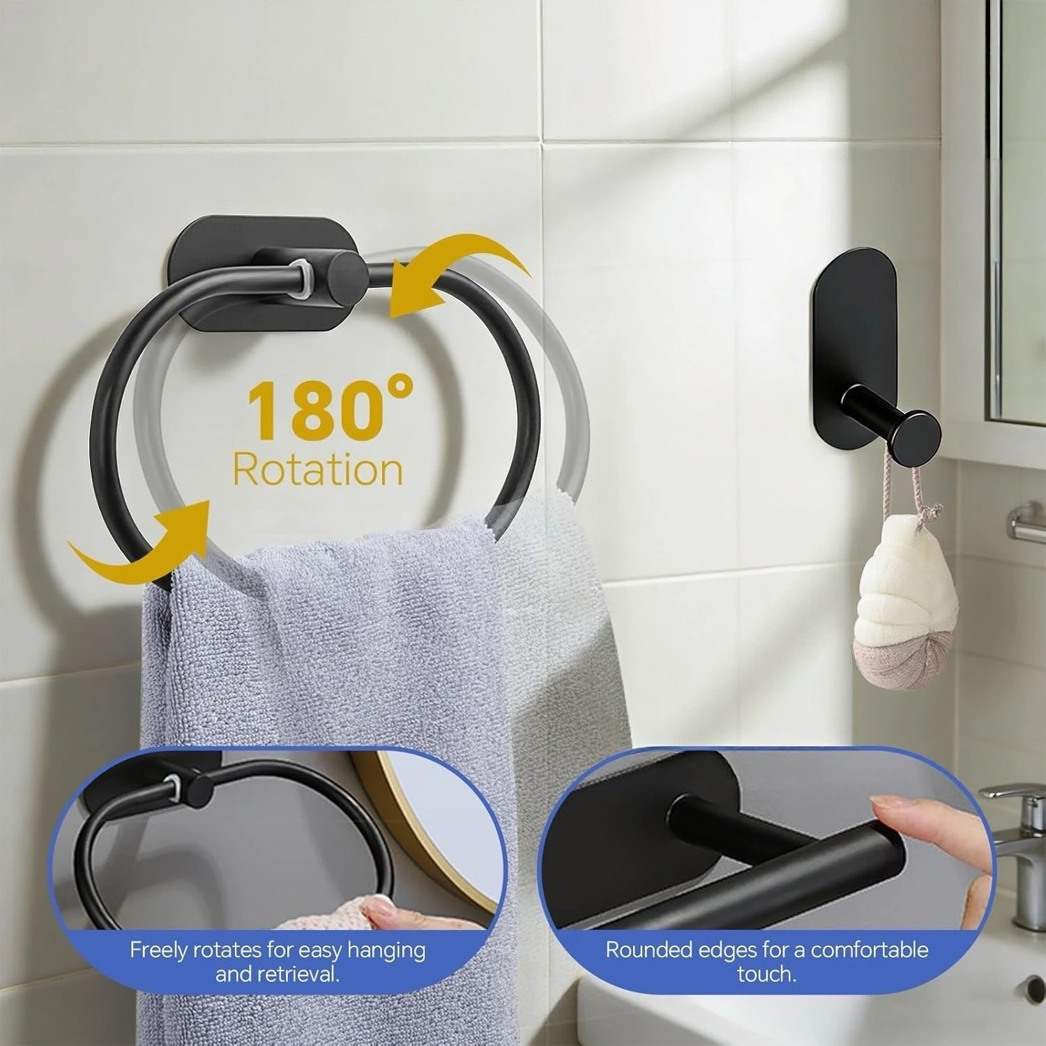 Over The Door Hooks, Towel Rack with 6 Hooks, Towel Holder for Hanging Heavy Duty, Door Rack Over Door Hanger for Bedroom Bathroom Kitchen - view 7