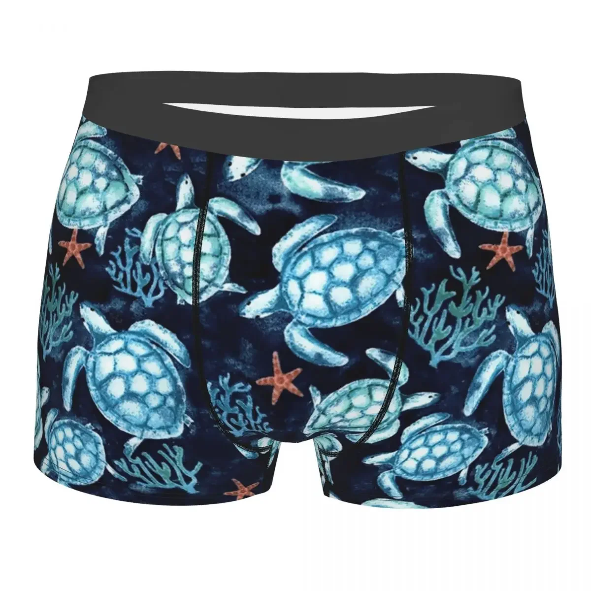 

Мужское сексуальное нижнее белье Ocean Blue Turtles, трусы-боксеры с морскими животными, мужские дышащие шорты, трусы, трусы