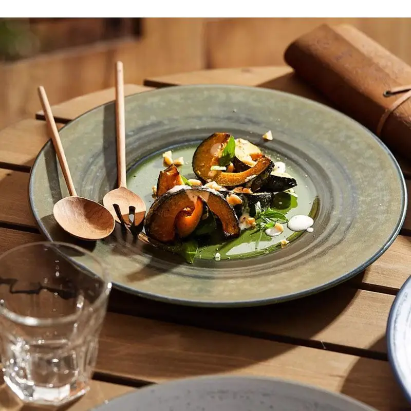 

Vintage Ceramic Flat Plate Restaurant Steak Dessert Sushi Fruit Salad Plates Molecular Cooking Specialty Tableware