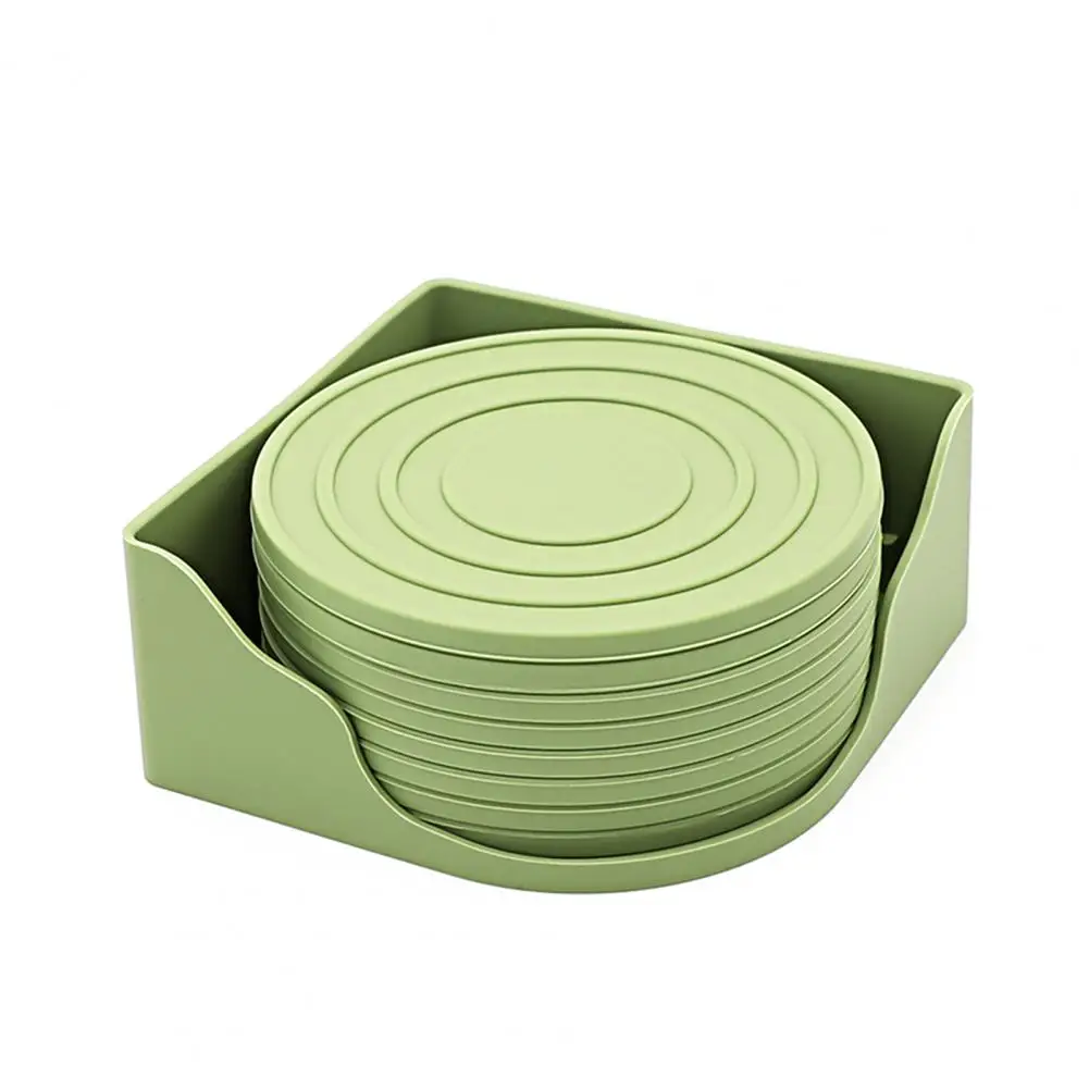 Silicone Coasters Cup Coasters 8pcs Silicone Drink Coaster Set with Holder Non-slip Grooved Design Heat Resistant Cup Mats