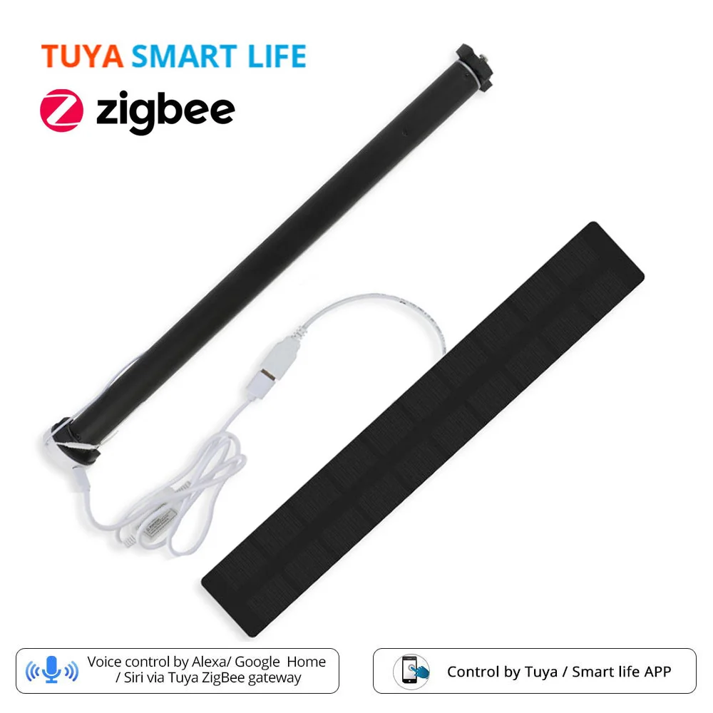 

Tuya Zigbee Smart Electric Roller Motor for 37mm Tube Alexa Google Home Voice Control Rechargable Built In Battery Curtain Motor