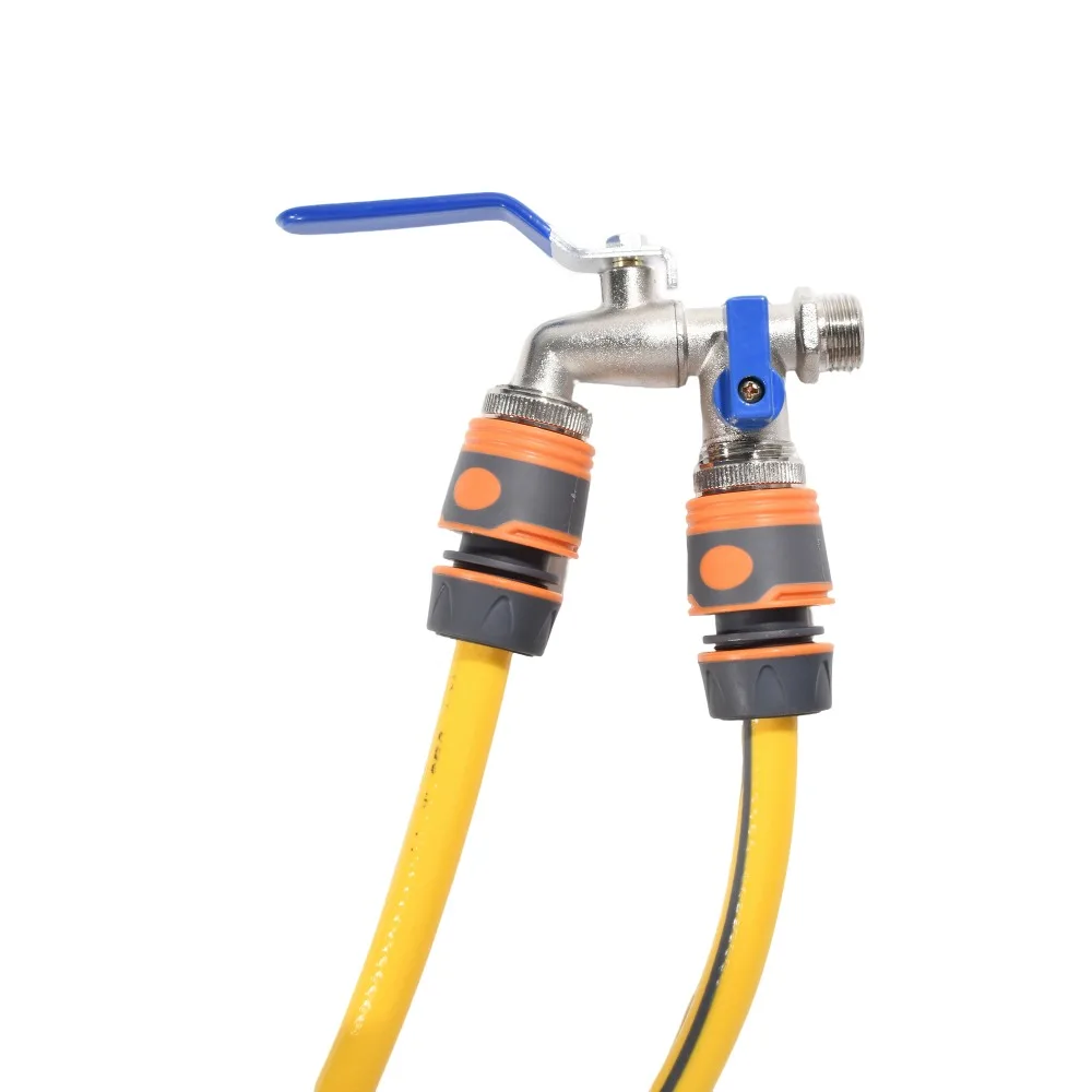 

3pcs Double Outlet Garden Faucet Set 304 Stainless Steel Outdoor Tap with Red Handle Universal Thread for Irrigation Tools