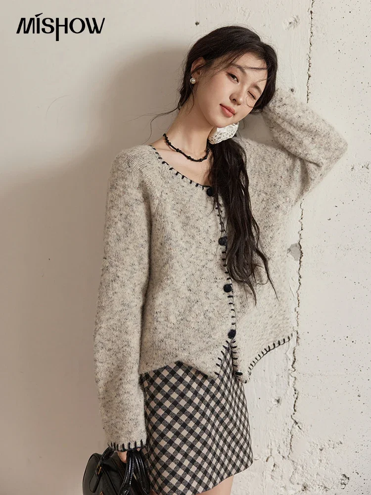 MISHOW Wool Knitted Cardigan Vintage O-Neck Single Breasted Sweater 2024 Autumn Casual Versatile Sweaters Soft Tops MXD34Z0939