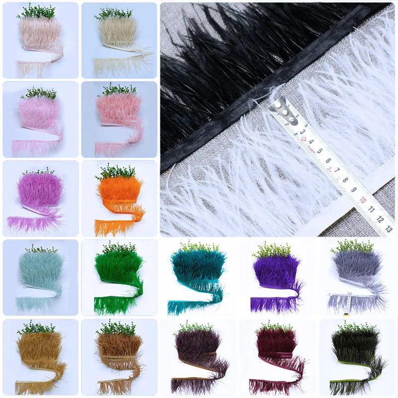 1 meter Multicolor Real Ostrich feather Trims Ribbon 8-10cm White Ostrich Plumas Fringe For Costume DIY Craft Decoration Sewing