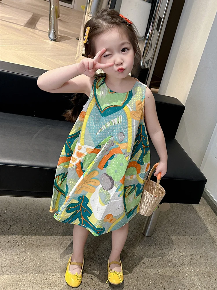 تنورة صيفية من مزيج القطن للأطفال البنات من دكتور برينك، تنورة متوسطة الطول بطبعة زهور وسحاب للإغلاق