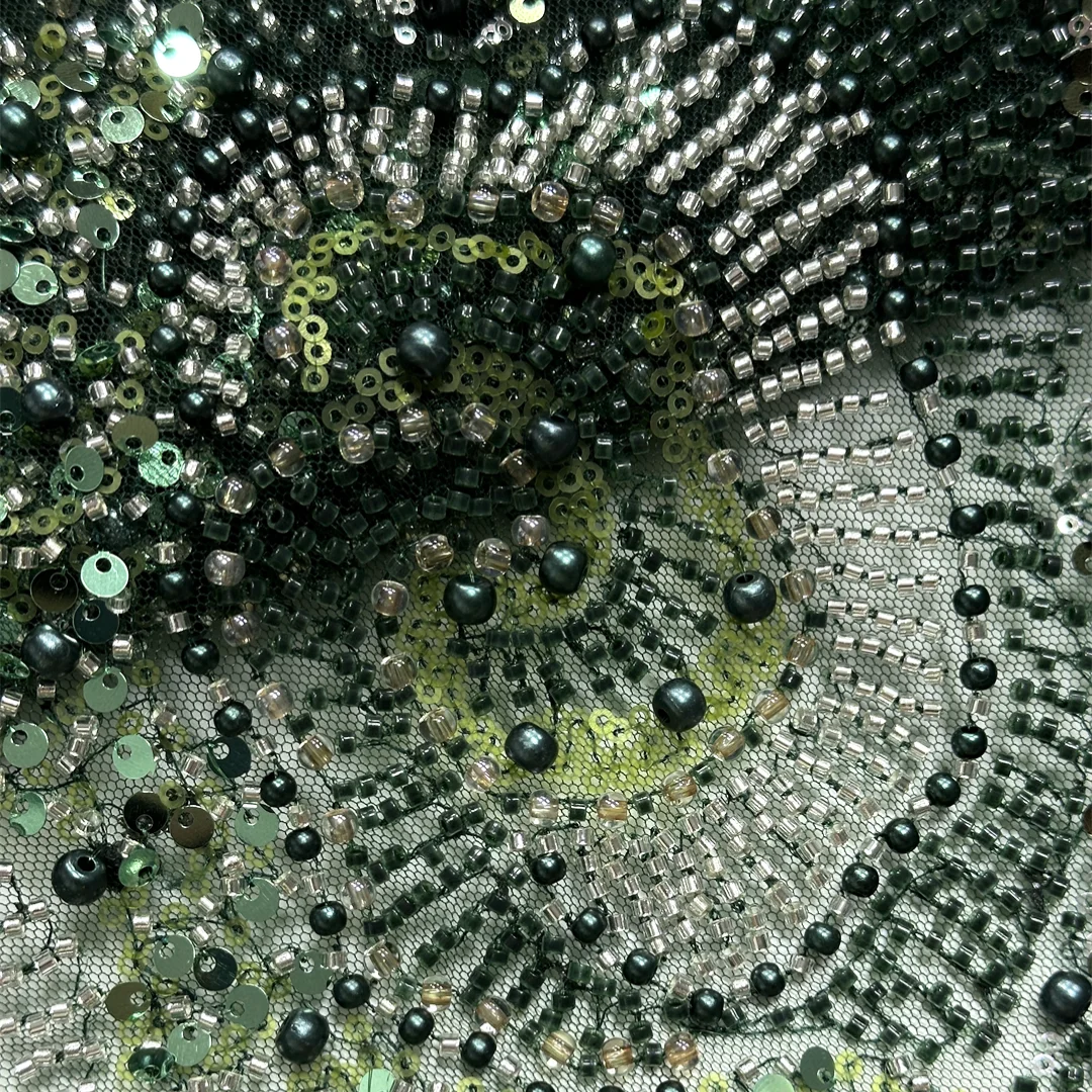 

Oliver Orange African Beaded Lace Fabric High Quality Nigerian Tulle Net Sequins Embroidered Material For Sewing Women's Dress