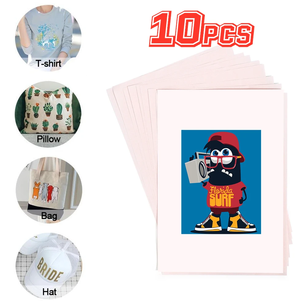 10PCS A4 Paper Size Sublimation Heat Transfer For Polyester T-Shirt Fabrics Clothes Cup Pillow Pattern Painting Transfer Paper