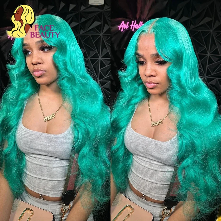 Body Wave 13x6 Teal Blue Color Human Hair Wig Preplucked Light Pink Purple