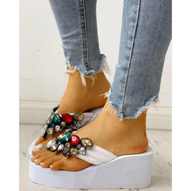 New Summer Platform Shoes Wedge Sandals Flip Flops Candy Colored Gem Sandals Casual Shoes High Heel Sandals