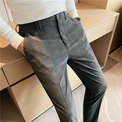 Men Plaid Boutique Suits Pants Male Formal Wear Wedding Dress Trousers Quality Men British Style Slim Business Casual Suit Pants