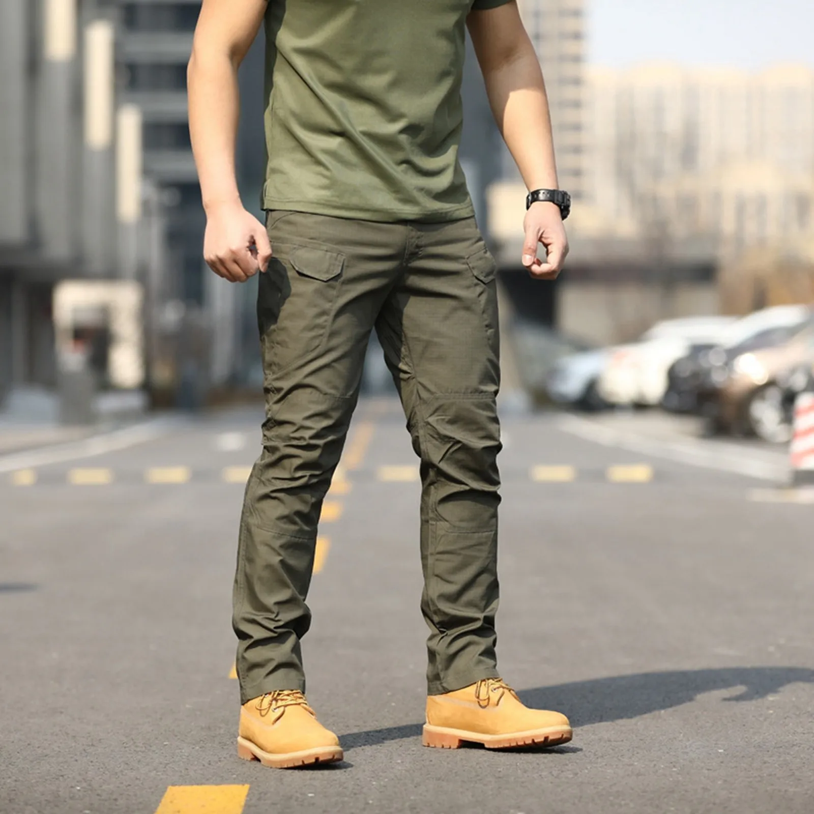 Calça de cintura solta elástica masculina, calça jogger macia, calça casual com bolsos, moda ao ar livre, primavera e outono