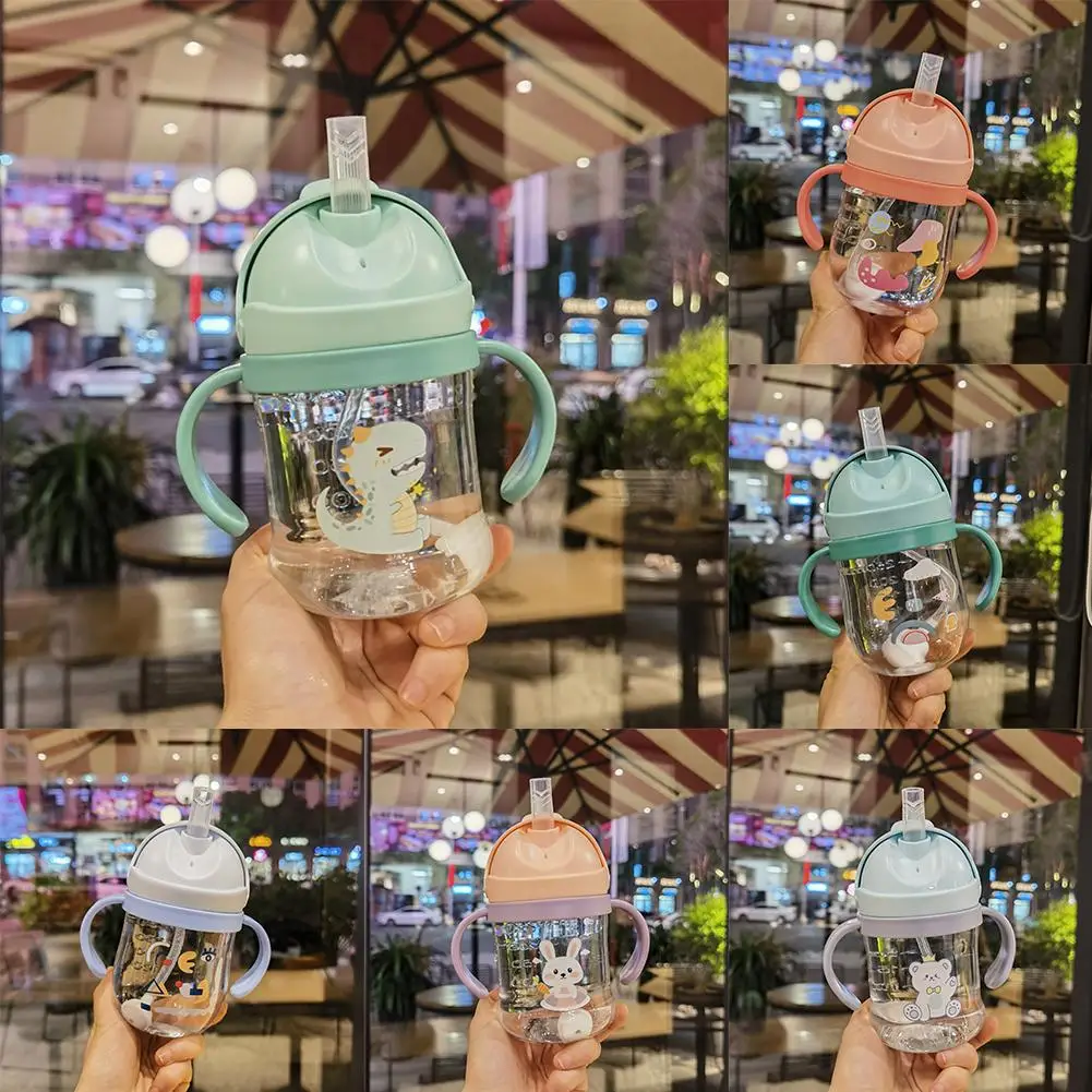 250ml Water Bottle Straw Cup Leakproof Cartoon Animal Print Toddler Training Sippy Cups Spill Proof Boys Girls Kids Drinkware