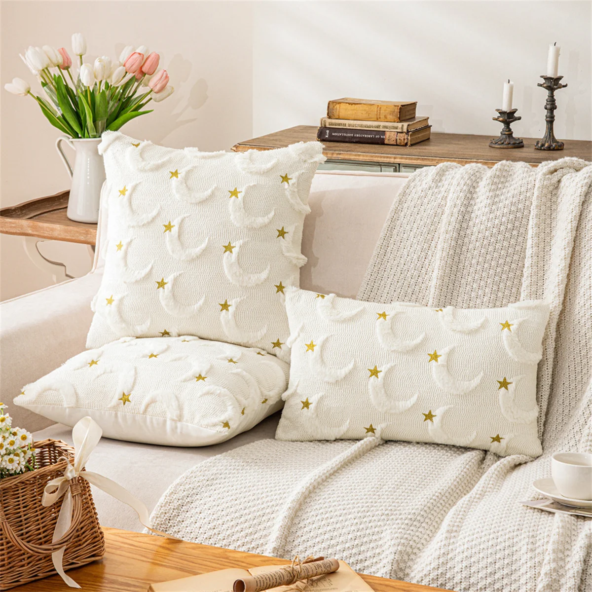 Modern Festival Moon Star Plush Pillowcase Ins Wind Soft Plush Living Room Sofa Pillow Cushion Decoration