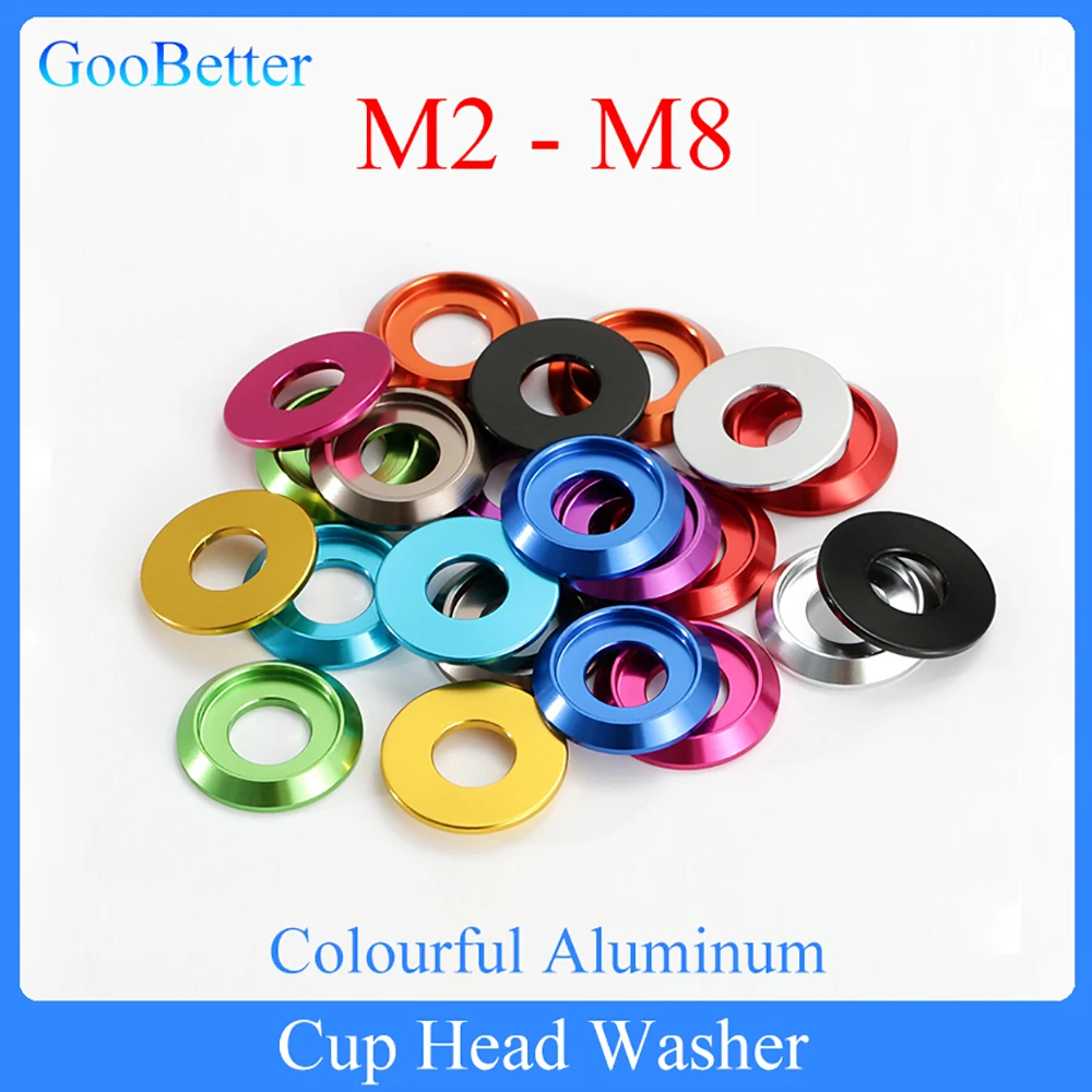 5/10Pcs M2 M2.5 M3 M4 M5 M6 M8 Aluminum CNC Anodized Washer Colourful Aluminum Cup Head Washer For Button Head Screws Bolts