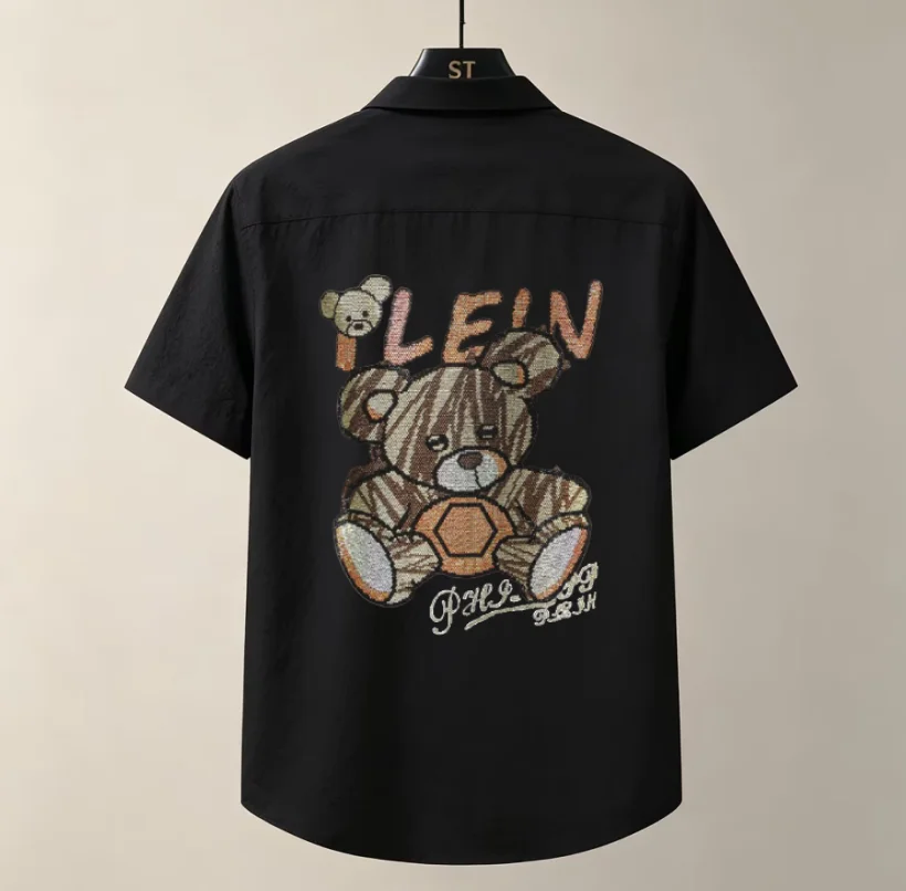 Men's Short Sleeve Shirt Stylish Rhinestone  Design Comfortable  Fabric streetwear brand shirts
