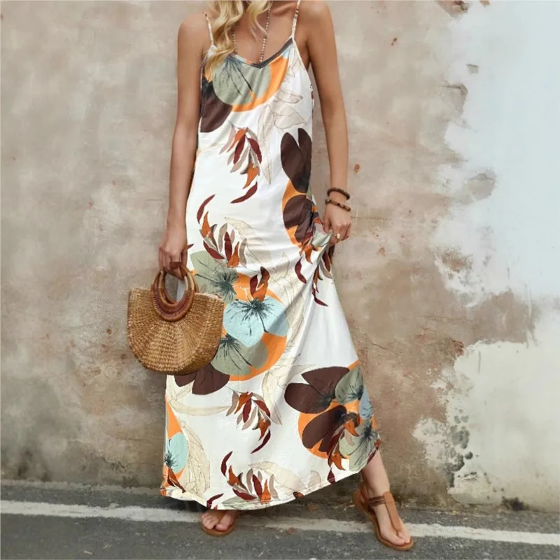 

Long Dress For Women Casual V-neck Suspender Summer Elegant Loose Dress Sleeveless Strapless Strap Vestidos De Fiesta Elegantes