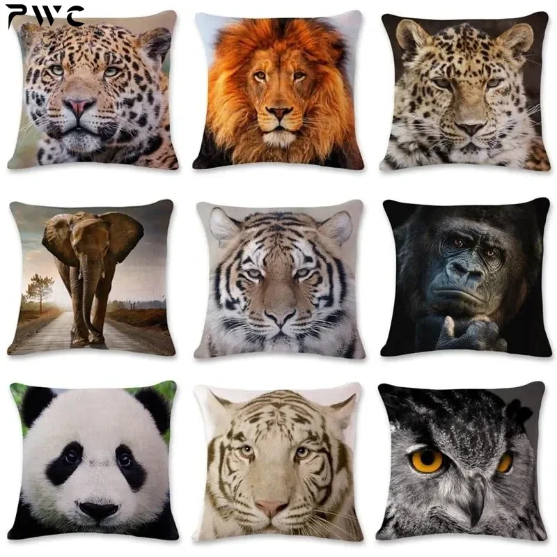 Polyester Tiger Lion Pillowcase Home Decor Geometric Pillowcase Sofa Animal World Portrait Cushion Cover