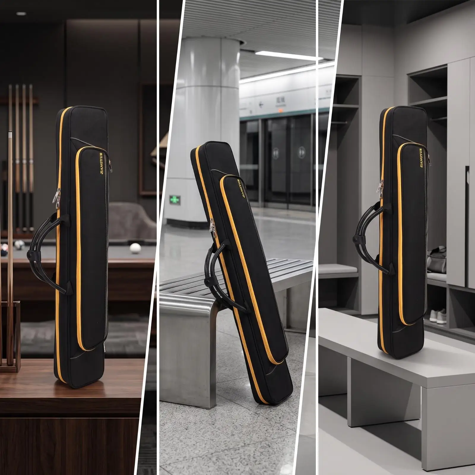 Protective Billiard Cue Storage Case with Yellow Trim for Snooker Pool Stick and Accessories Organization