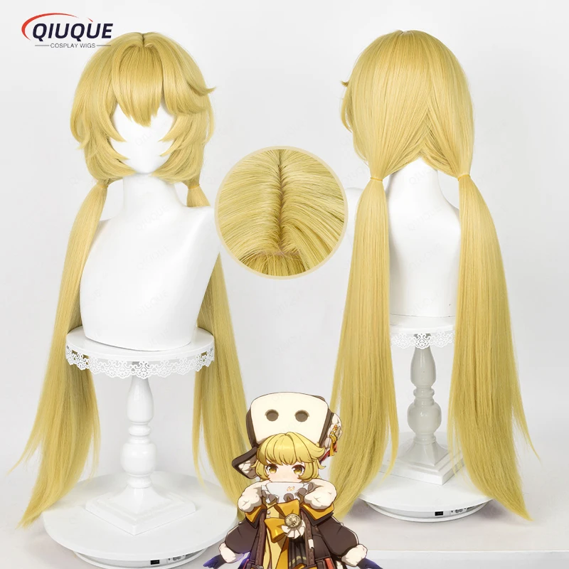 

Game Honkai Star Rail Hook Cosplay Wig Long Yellow Double Ponytails Heat Resistant Synthetic Hair Anime Wigs + Wig Cap