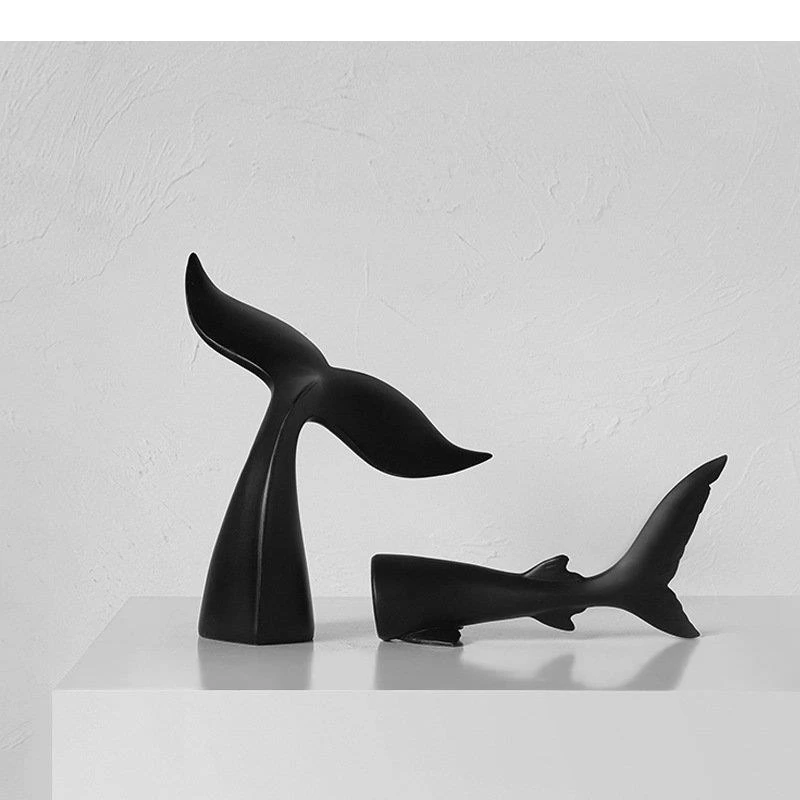 Fish Tail Model Shark Statue Room Aesthetics Desk Decoration Black Sculpture Resin Ornaments Vintage Home Decor