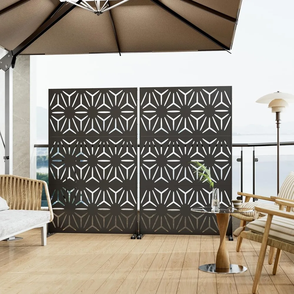 Mampara de privacidad exterior resistente para patio, balcón, patio trasero - Divisor de habitación de metal de 72" de alto x 44" de ancho con geometría moderna