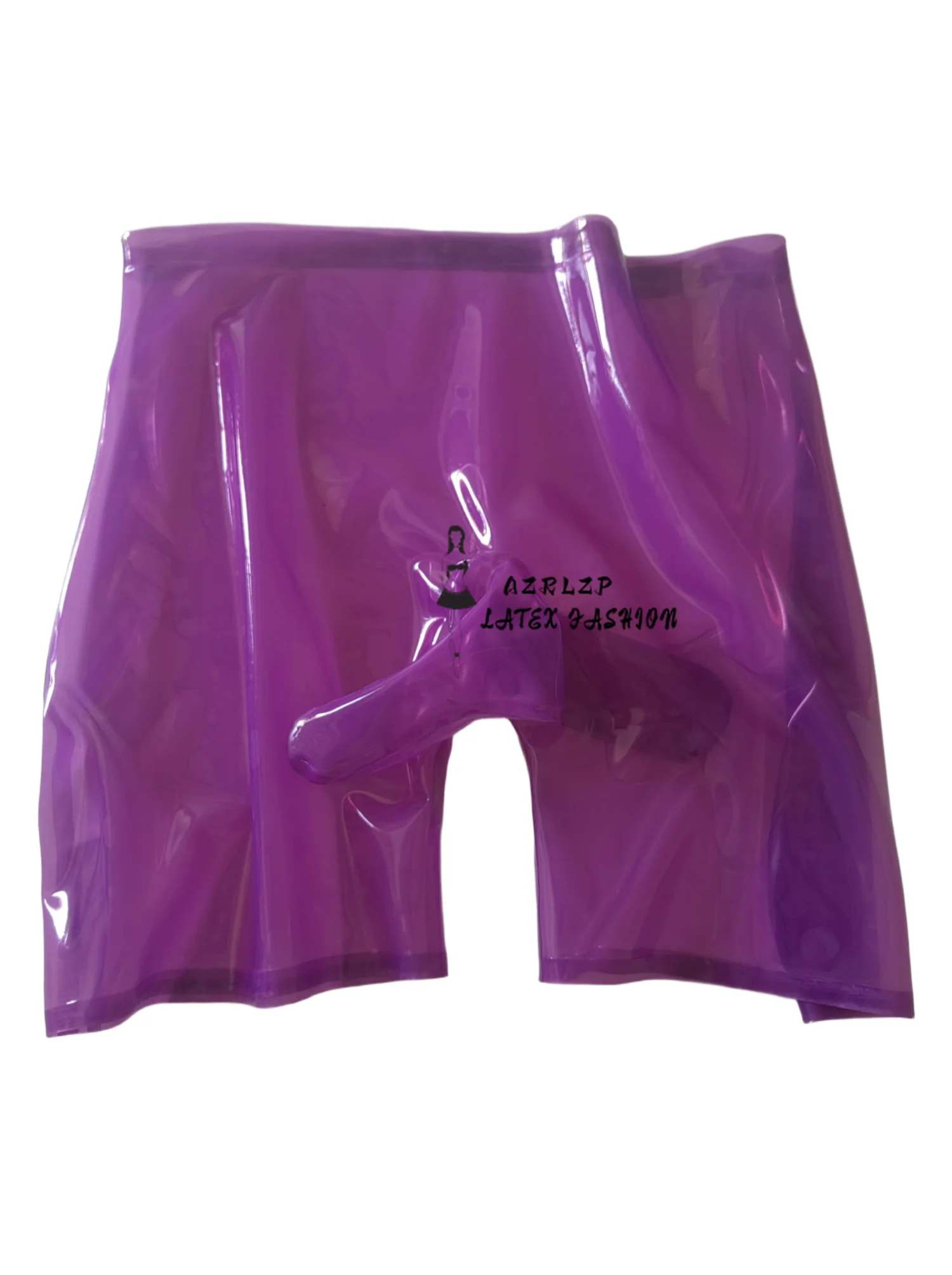 

Men's Latex Transparent Purple Boxer Briefs with Condom