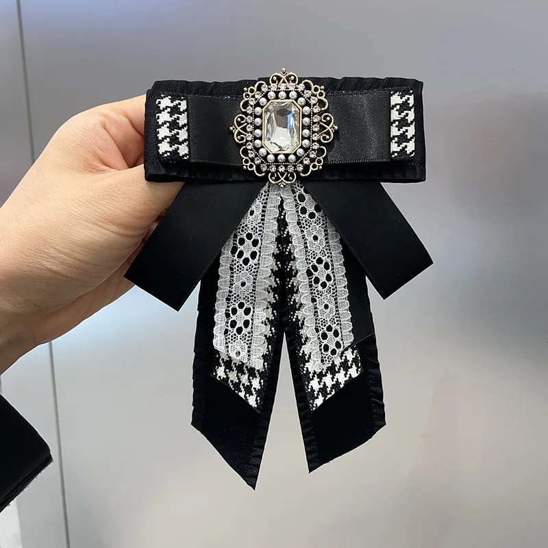 Fashion Bow Knot Ties Brooch Men's Luxurious Multi-layer Rhinestone Brooch Wedding Host Women's Shirt Pin Clothing Accessories