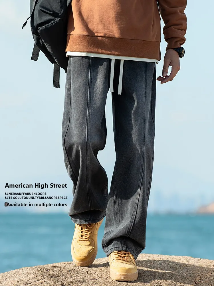 

Мужские джинсы свободного кроя в стиле ретро, широкие брюки, модные молодежные джинсы для весны, осени и зимы.