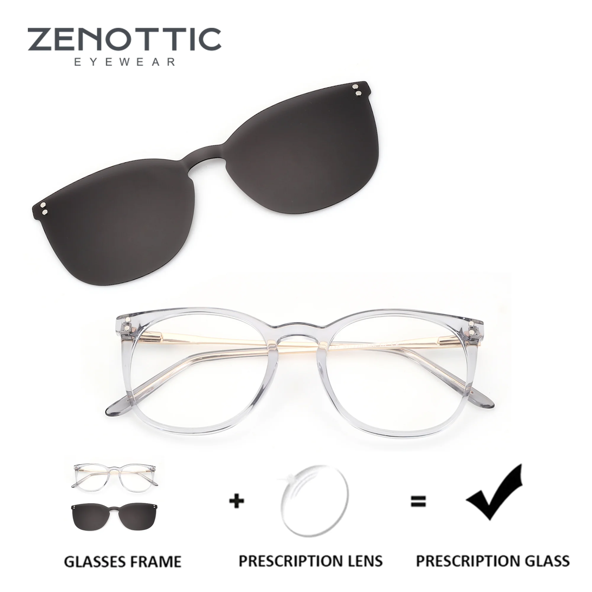 

Очки ZENOTTIC с магнитными клипсами из ацетата в форме бабочки для женщин, оптические линзы для коррекции близорукости с рецептурными прогрессивными линзами