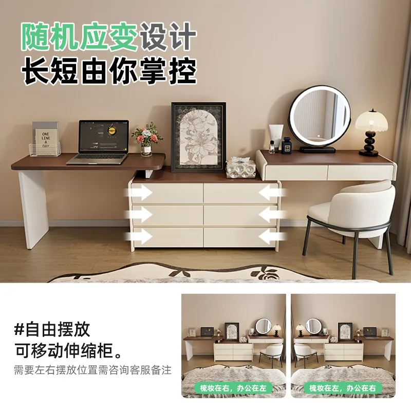 Leichte, luxuriöse Kommode aus massivem Holz im cremefarbenen Stil, neues Schlafzimmer, einfacher moderner Schminktisch, Kommode, Schreibtischtruhe integriert