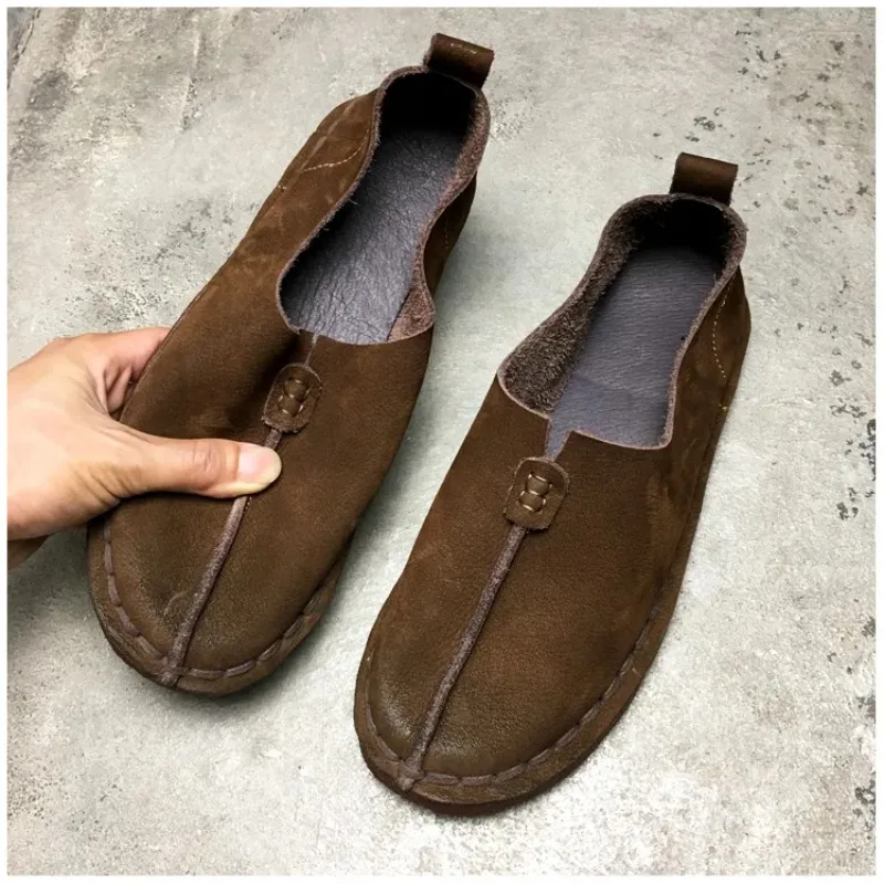 Barefoot Shoes Men's Genuine Leather Oxford Women's Natural Leather Loafers Retro Single Cowhide Handmade