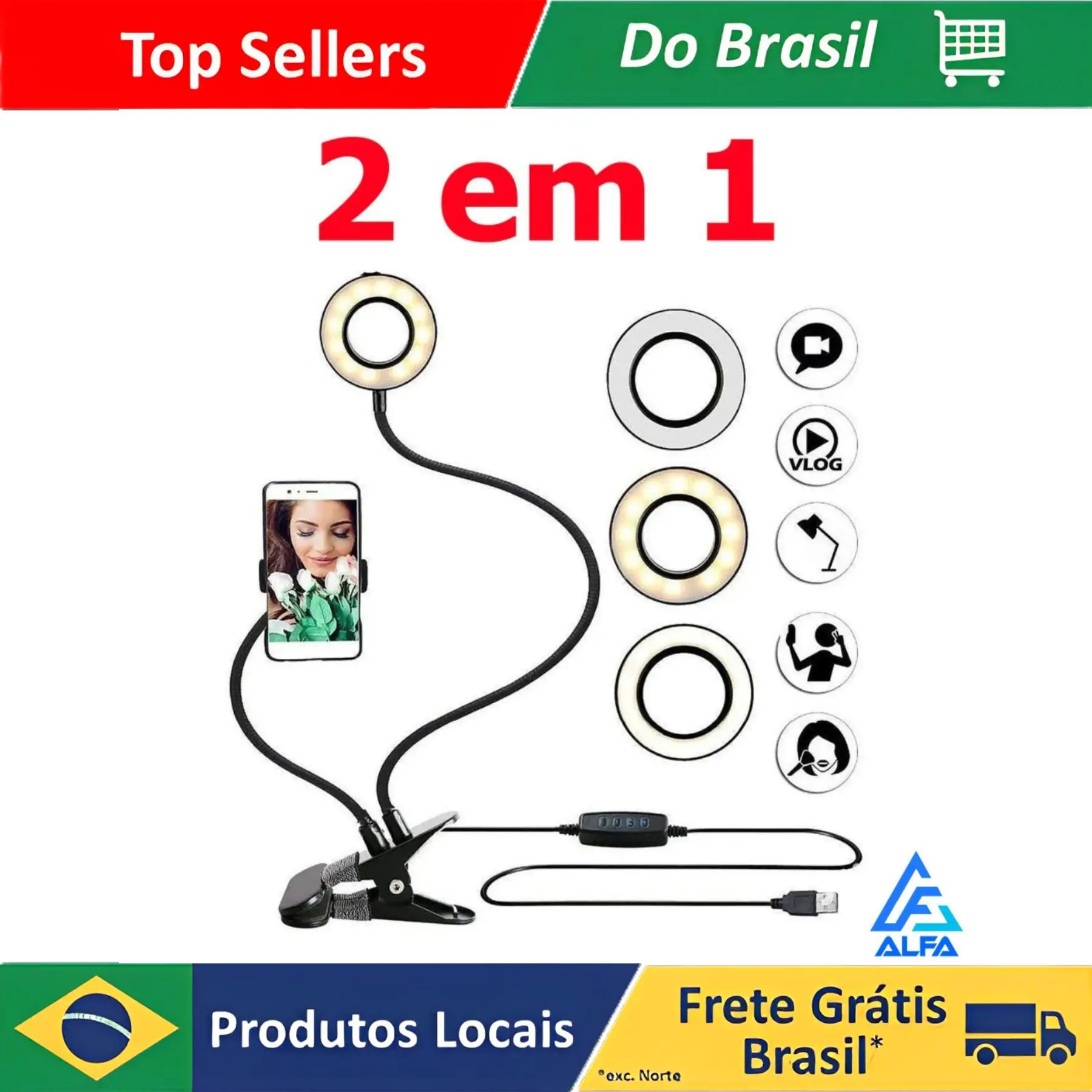 Professional Luz Circular Anel, Iluminador, Live Circular, 2x1 Completo Com