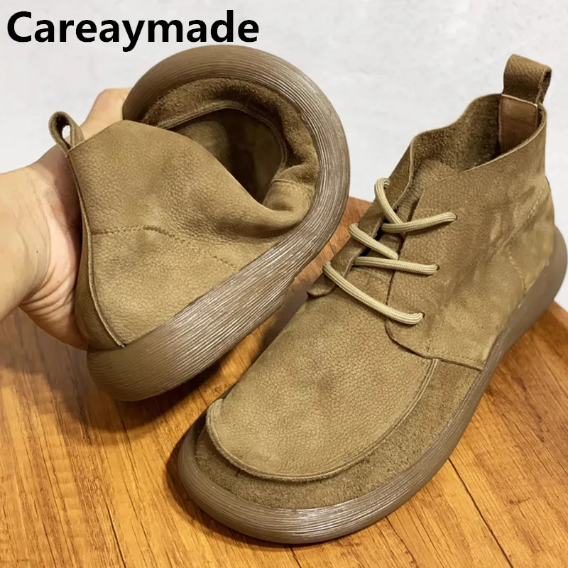 

Careaymade-Men's boots spring cowhide thick-soled non-slip natural leather soft Chelsea single short boots wide barefoot shoes
