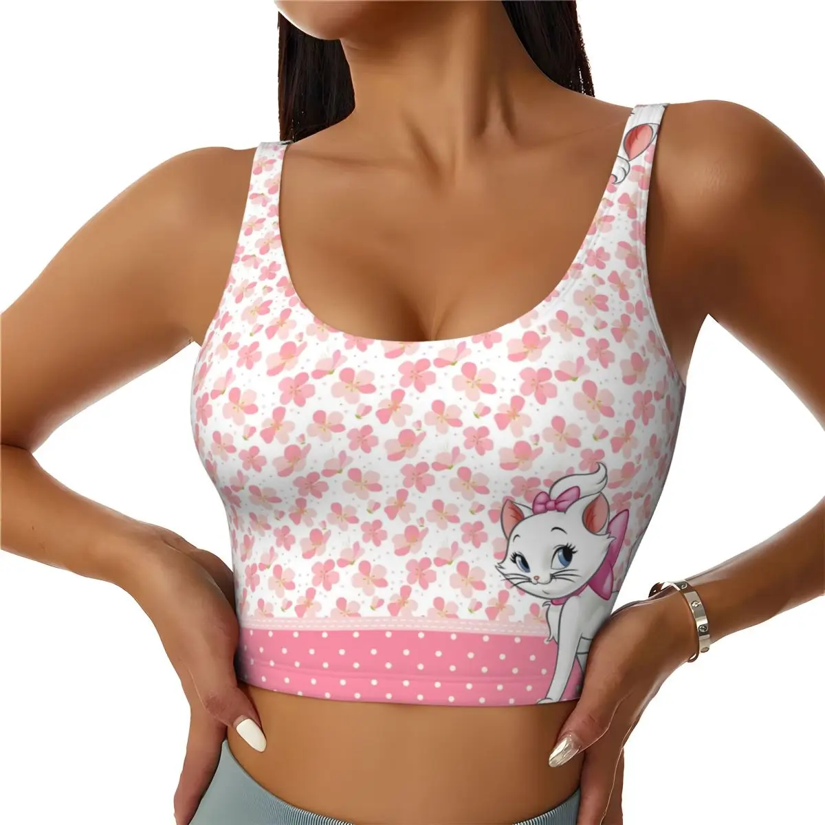 

Спортивный топ-бра Custom Marie Cat Walking Anime для женщин, с высокой степенью поддержки, для тренировок, йоги, в стиле комиксов
