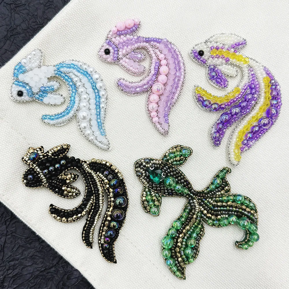 1 Piece Small Size Handmade Beaded Sew on Patch Cartoon Fish Corsage for Clothing Bag DIY Decoration Accessories