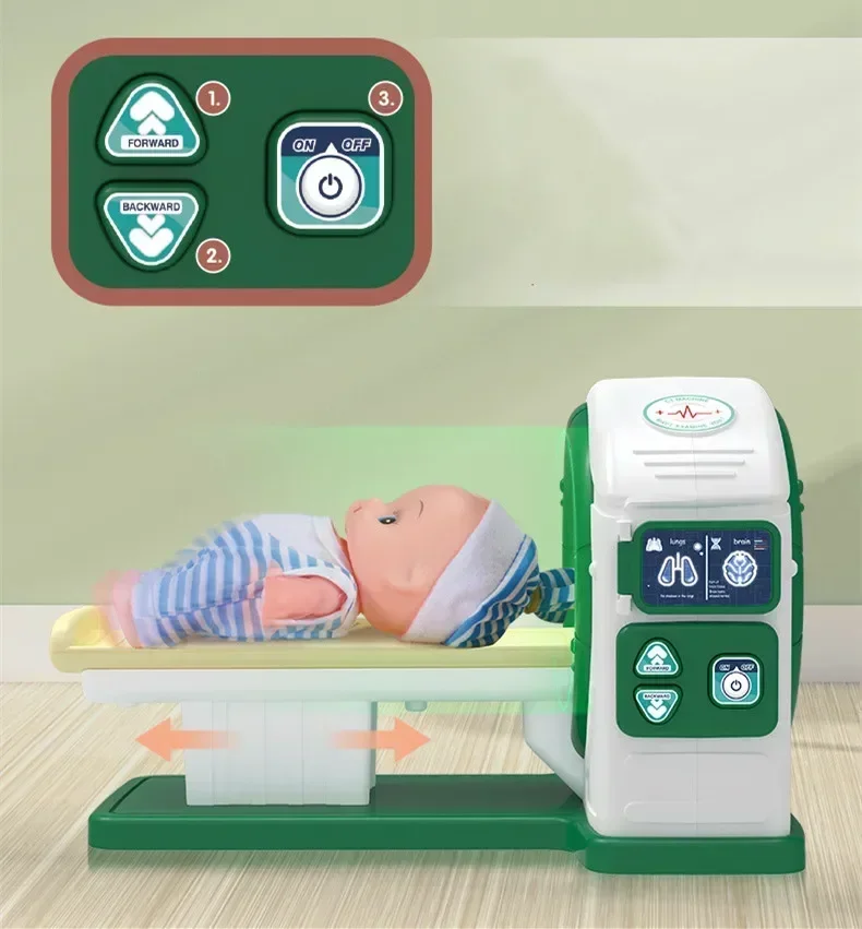 Máquina médica CT de simulación de luces y sonido de 20 piezas, muñeca de enfermera, estetoscopio, juego de médico, juguete para niños, casa de juegos, el mejor regalo para bebé