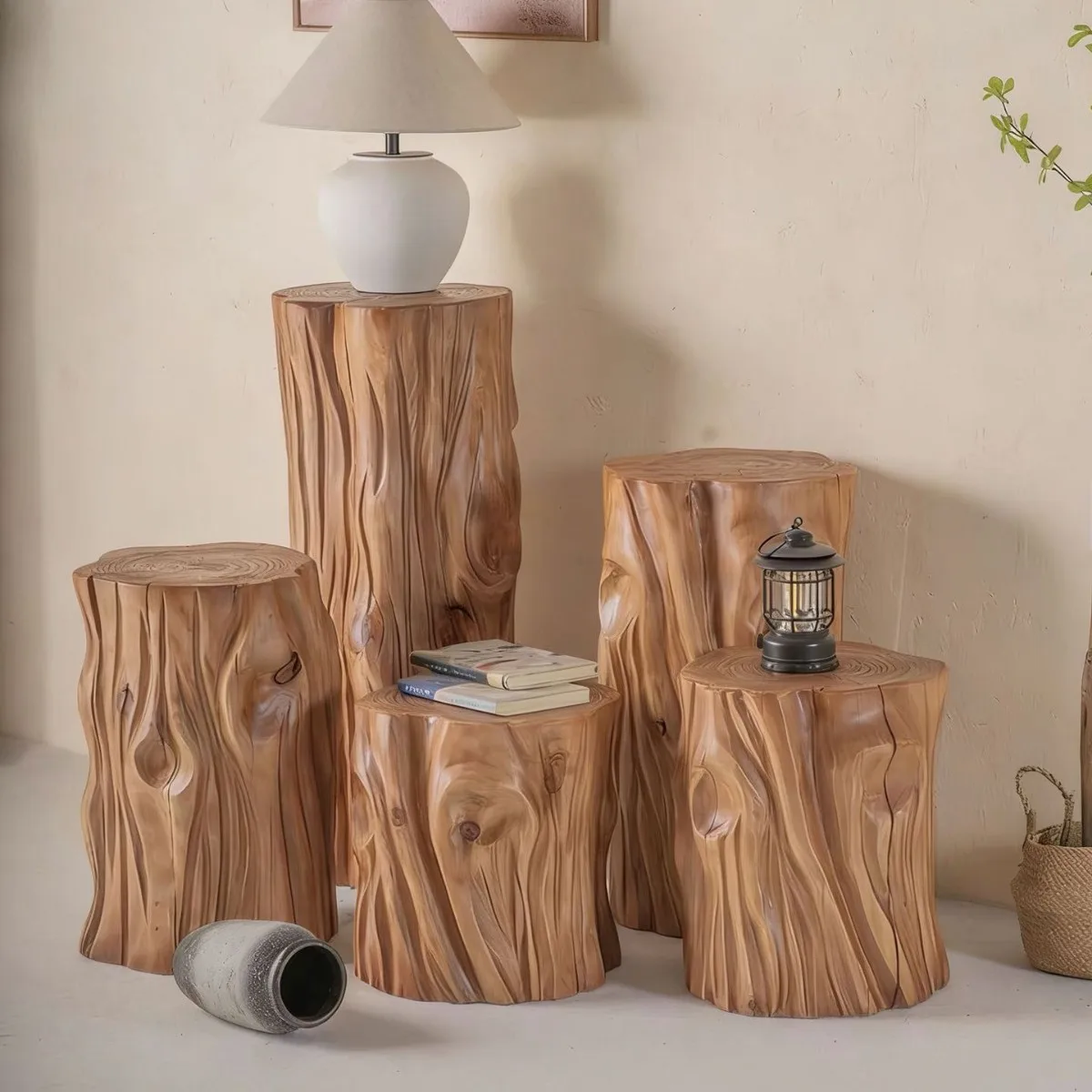 Solid wood piers, log stools, natural side B&Bs, sofa side tables, medieval living room ornaments, root carved low stools, shoe