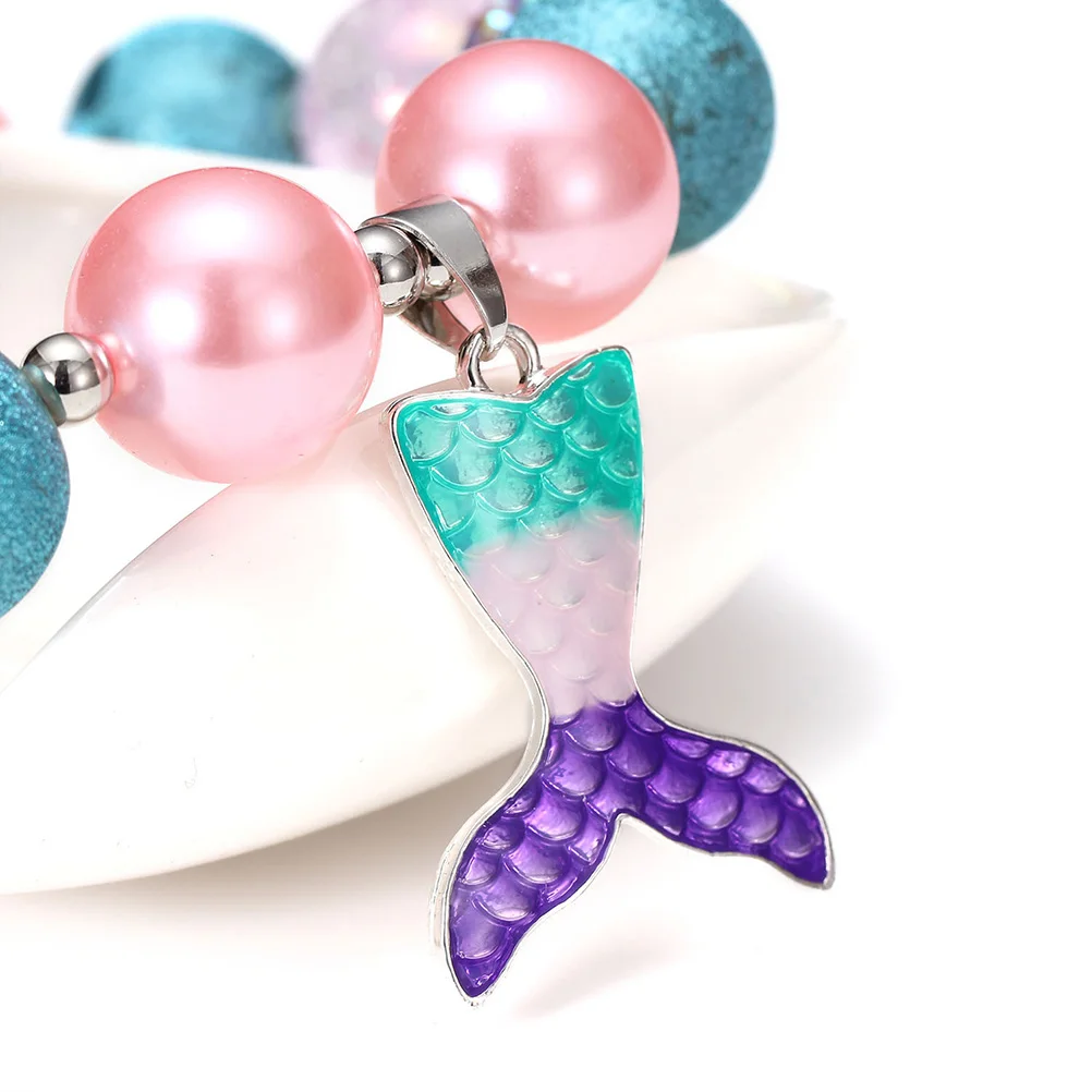 

Colorful Beads Necklace For Kids Girls Party Birthday Gift Jewelry Pendant Crown Design Mermaid Ornament Thick Kids
