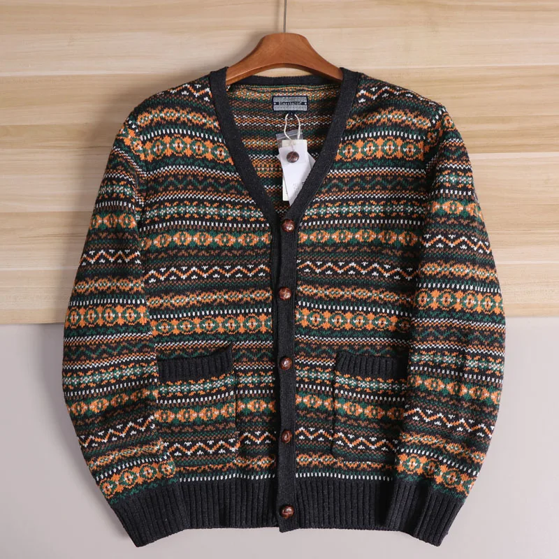 

American Retro Barn Sle Fair Isle Ethnic Knitwear V-Ne Open Cardigan Sweater Layering Outerwear Long Sve Polyester